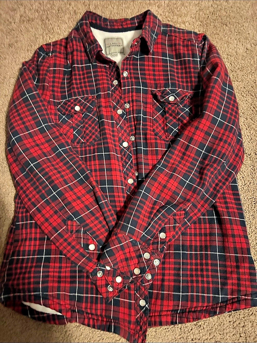 Lady Hathaway Plaid Snap-Front Shirt in Red & Black Size Medium